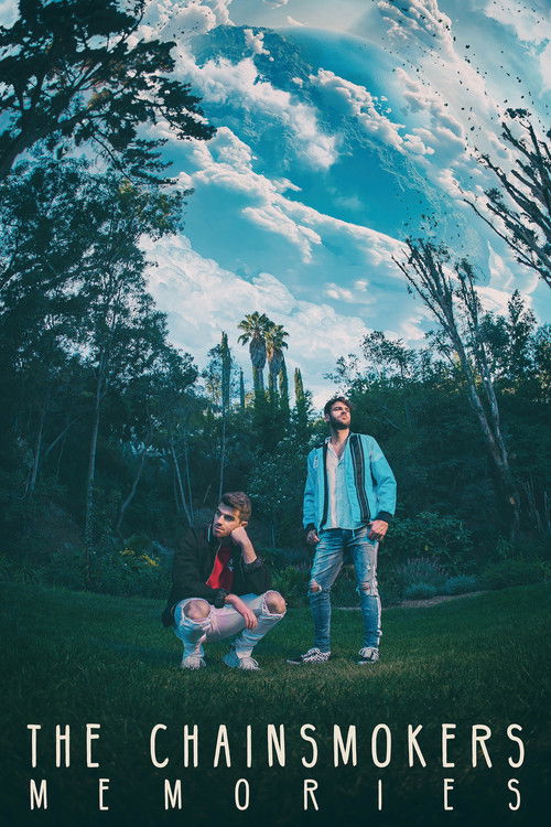 The Chainsmokers stand on a grassy field under a dramatic sky, with one person kneeling and the other standing. The image captures a serene yet nostalgic atmosphere, blending natural beauty with emotional storytelling.