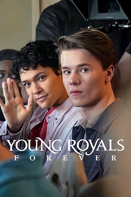 The poster features two young men in formal attire, one with dark curly hair and the other with light brown hair, both looking serious and contemplative. The muted tones of the image, combined with the bold white text, evoke a sense of drama and anticipation.
