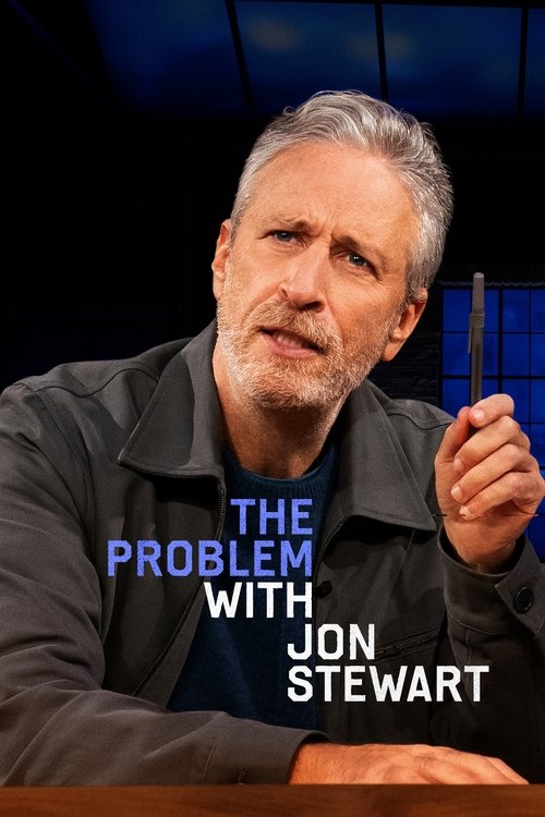 The image features Jon Stewart with his signature graying hair and intense expression, set against a dark background with blue accents. The poster emphasizes his authoritative yet humorous demeanor, suggesting a blend of wit and humor in the comedy show.