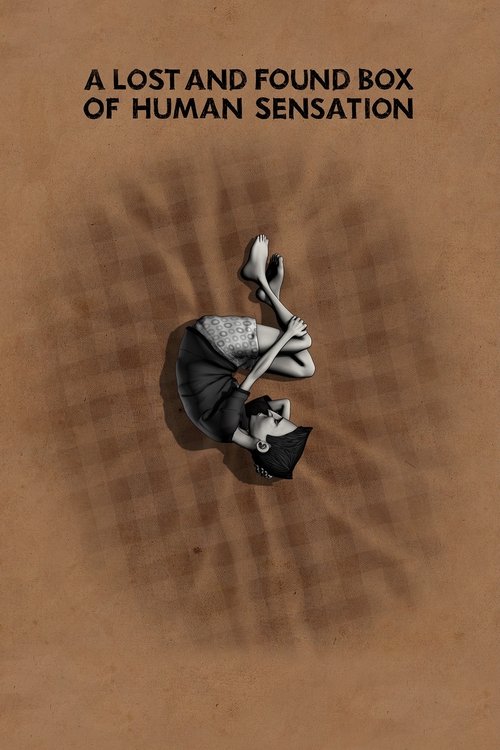 The poster features a surreal, upside-down figure of a person in a box, surrounded by warm, textured shadows. The muted tones and abstract composition evoke a sense of mystery and introspection, suggesting themes of loss and human experience.