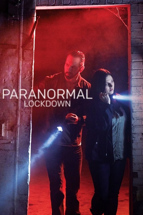 The poster features two figures in a dimly lit room with red and blue lighting, creating a mysterious and suspenseful atmosphere. The title "Paranormal Lockdown" is prominently displayed in bold white letters, emphasizing the show's genre and setting. The overall mood is eerie and intriguing, hin...