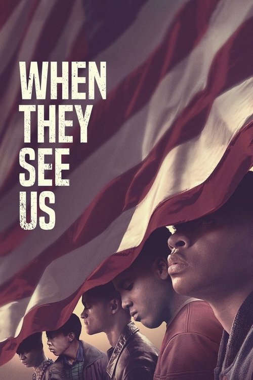 The poster features a group of young people in a close-up, with one person looking directly at the camera. The background is dominated by the American flag, symbolizing patriotism and national pride. The mood is serious and reflective, suggesting themes of identity and belonging. The bold white t...