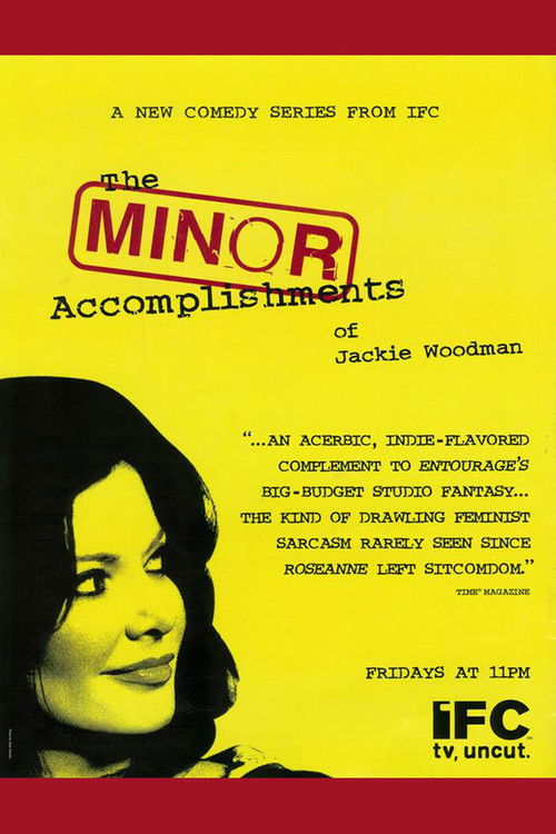 The poster features a striking black-and-white portrait of Jackie Woodman against a vibrant yellow background. Bold red text announces the show's title, while smaller text highlights its comedy genre and premiere date. The overall design exudes a playful, nostalgic charm, capturing the essence of...