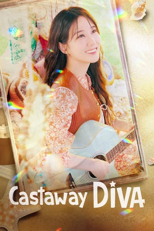 A young woman with long hair smiles warmly while holding a guitar, framed in a vintage-style photo. The warm, golden lighting and soft bokeh create a nostalgic, romantic atmosphere. The poster features the title "Castaway Diva" prominently at the bottom, suggesting a blend of elegance and musical...