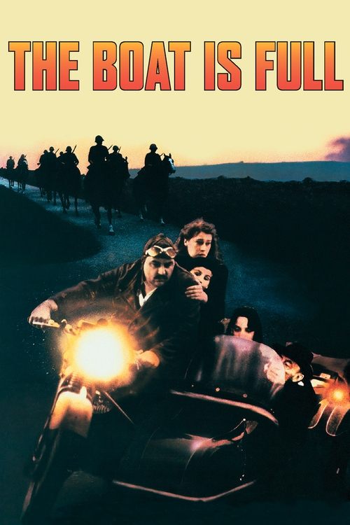 The poster features a dramatic scene with a man on a motorcycle in the foreground, his headlamp illuminating the dark road ahead. Behind him, a group of people rides horses along a winding path, silhouetted against a twilight sky. The warm orange text at the top contrasts with the cool blues and ...
