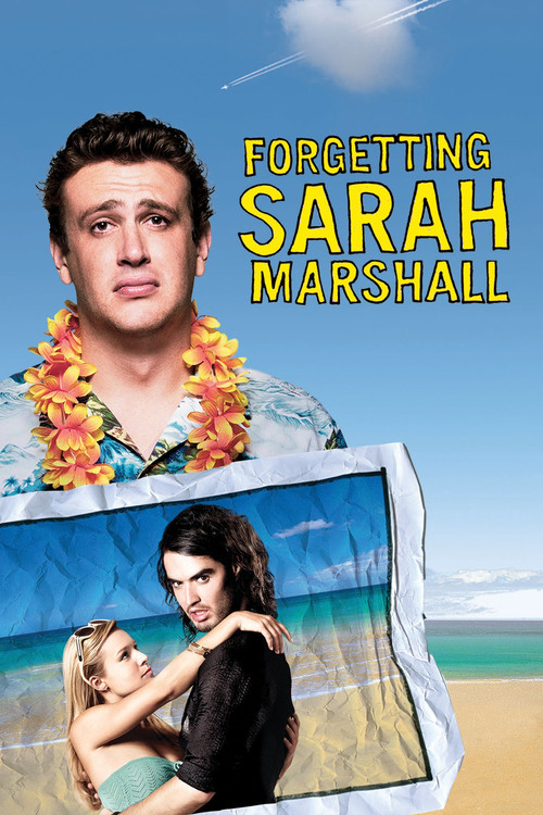 The poster features a man in a Hawaiian lei against a bright blue sky, while below him, a framed photo shows a woman embracing a child on a beach. The vibrant colors and nostalgic imagery evoke a sense of longing and connection.