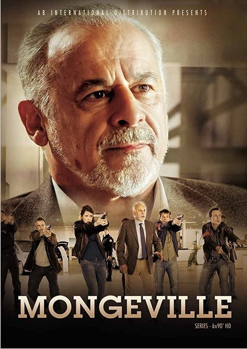 The poster features a weathered, contemplative man with white hair and beard, exuding mystery and authority. Below him, a group of armed figures in tactical gear stand in a line, suggesting a serious, action-packed narrative. The muted sepia tones and shadowy background create an atmosphere of su...
