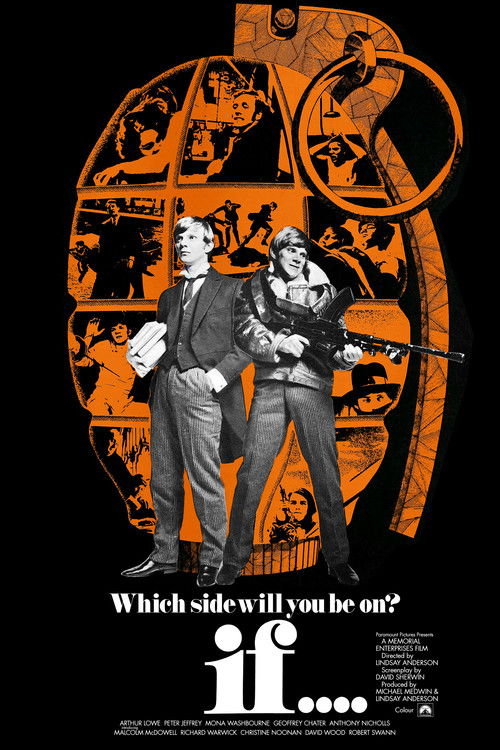 The poster features a dramatic scene with two characters standing in front of a large, intricate, orange and black circular design. The mood is mysterious and suspenseful, with the question "Which side will you be on?" inviting viewers to choose their side.