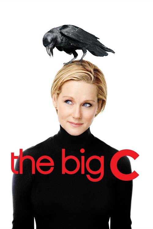 The poster features a woman with blonde hair and a black crows on her head, set against a stark white background. The bold red text "the big C" dominates the lower portion, creating a striking contrast. The mood is mysterious and intriguing, hinting at the show's themes of mystery and intrigue.