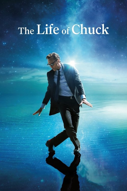 The Life of Chuck features Chuck Berry in a dynamic pose against a vibrant blue and purple cosmic backdrop. The poster conveys a sense of movement and energy, with the character's shadow adding depth to the composition. The overall mood is energetic and adventurous, capturing the spirit of the film.