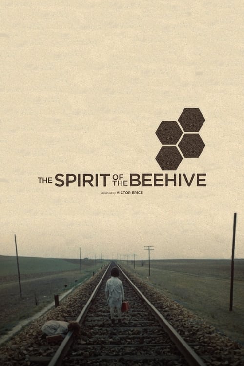 The poster features a lone figure walking down railroad tracks, evoking a sense of isolation and introspection. The muted sepia tones and simple geometric beehive symbolize the film's themes of nature, spirituality, and personal journey.