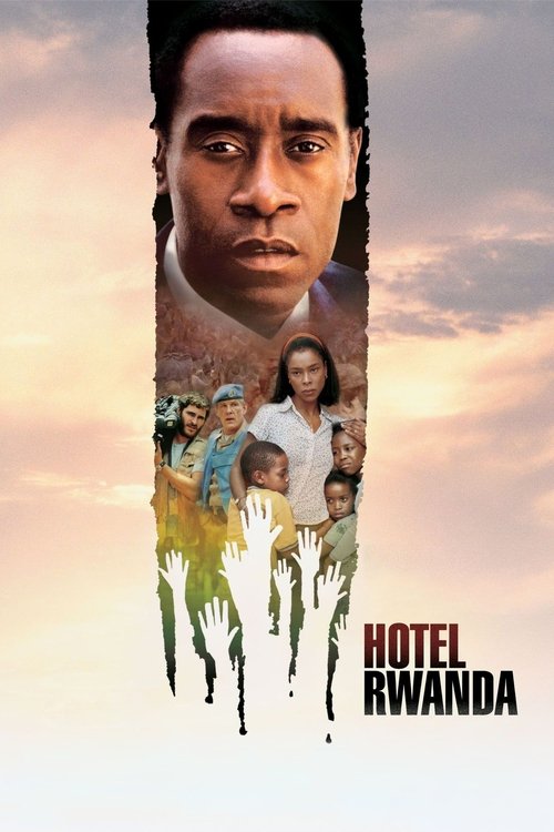This movie poster features a man's face framed against a sunset sky, with smaller images of the cast below. The warm colors evoke a sense of urgency and drama, while the silhouette of the hand adds a poignant touch of human connection.