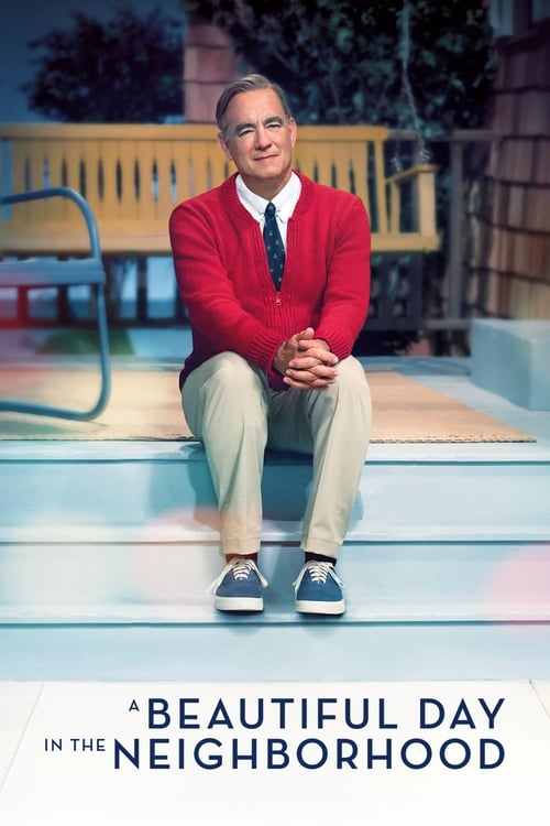 The poster features a man in a red sweater and beige pants sitting on a porch, exuding warmth and approachability. The soft lighting and inviting colors create a cozy, nostalgic atmosphere, capturing the essence of the film's heartwarming story.