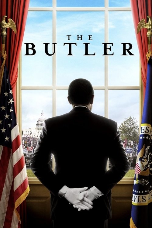 The dark silhouette of a man stands before a large window, framed by American and British flags. The muted colors of the flags contrast with the bright daylight outside, creating a somber yet mysterious atmosphere. The poster suggests a story of intrigue and power, with the man's stoic posture hi...