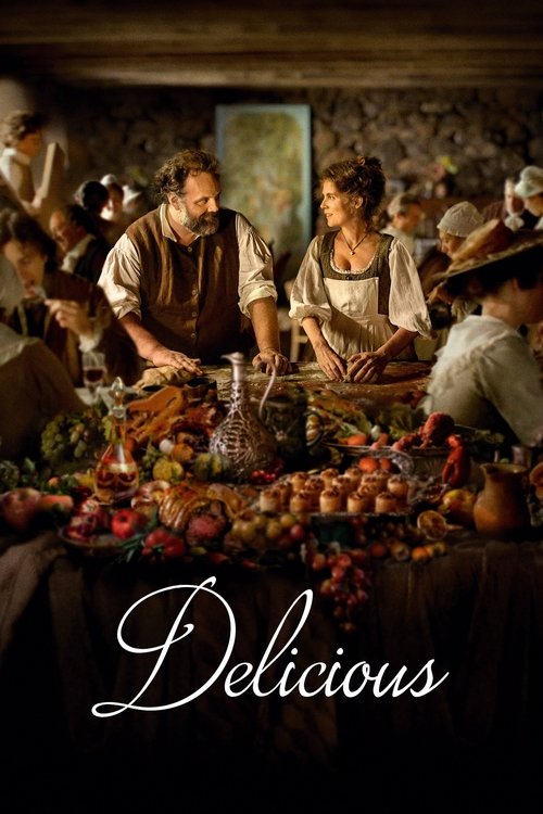 This movie poster captures a rustic, warm atmosphere with a group of people gathered around a table laden with fresh produce, evoking a sense of community and culinary delight. The warm, golden lighting enhances the cozy, inviting mood, while the rustic textures and earthy tones create a nostalgi...
