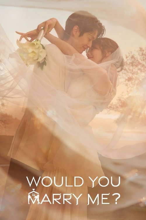 A romantic couple embraces in a dreamy, golden sunset scene, with the title "Would You Marry Me?" prominently displayed in bold white text. The soft, ethereal lighting and gentle embrace evoke a sense of timeless love and romance.