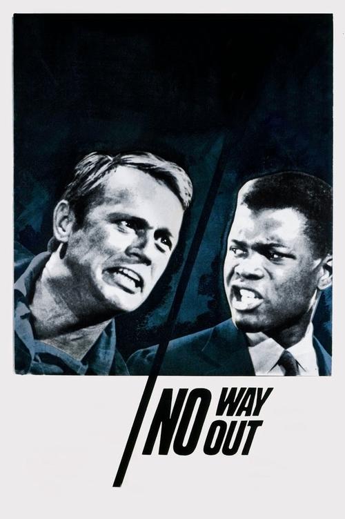 The poster features two men in a dramatic, high-contrast black and blue scene, conveying a sense of tension and urgency. The bold typography at the bottom emphasizes the movie's title, "No Way Out," while the dark background and intense expressions suggest a thrilling, action-packed narrative.