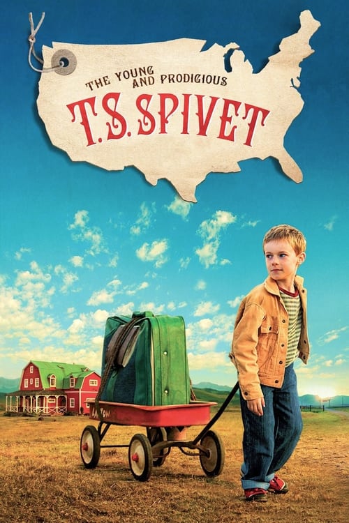 A young boy stands proudly beside a vintage wagon, set against a backdrop of a red barn and blue sky. The poster captures a nostalgic, adventurous mood with warm earth tones and vibrant greens, evoking a sense of childhood wonder and exploration.