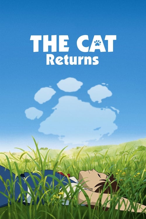 The poster features a serene outdoor scene with lush green grass and a clear blue sky. A cat is depicted in the foreground, while a dog sits calmly nearby. The overall mood is peaceful and inviting, suggesting a cozy adventure.