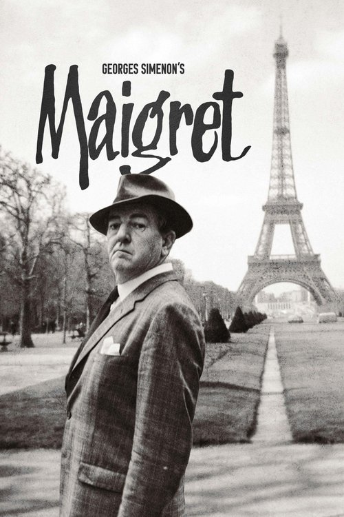 This black-and-white poster features a man in a hat and coat, exuding mystery and intrigue. The iconic Eiffel Tower looms in the background, suggesting a classic detective story. The mood is tense yet nostalgic, capturing the essence of the 1930s.