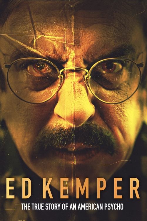 The poster features a close-up of Ed Kemper's intense, weathered face, framed by his signature glasses and mustache. The warm, golden lighting casts dramatic shadows, evoking a sense of mystery and historical drama. The bold, capitalized title "ED KEMPER" anchors the image, while the tagline bene...