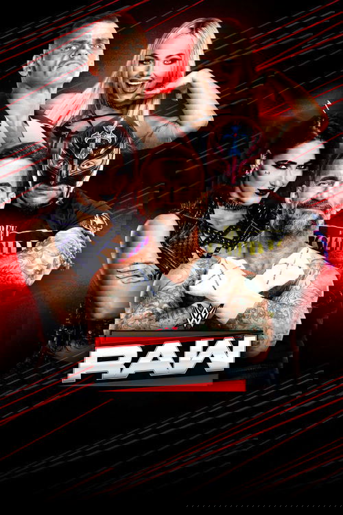 The poster features four wrestlers in dramatic poses against a bold red and black background, with the WWE logo prominently displayed at the bottom. The intense expressions and muscular physiques convey a fierce, competitive atmosphere.