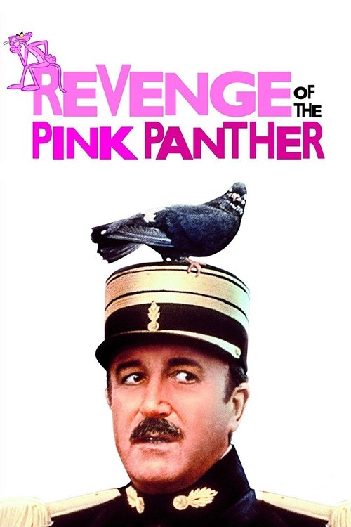 The poster features a man in a military-style hat with a crow perched on top, exuding authority and intrigue. The bold pink text "Revenge of the Pink Panther" dominates the top, while the man's serious expression and military uniform suggest a dramatic, action-packed narrative.