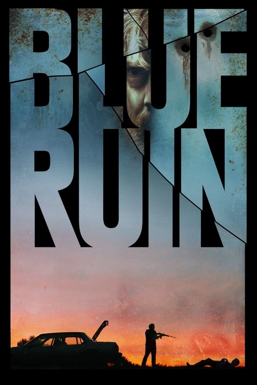 The poster features a silhouette of a lone figure against a dramatic sunset, evoking a sense of isolation and danger. The title "BLUE RUIN" dominates the top in bold, distressed typography, suggesting a gritty, post-apocalyptic atmosphere. The muted colors and stark contrast create an eerie, susp...