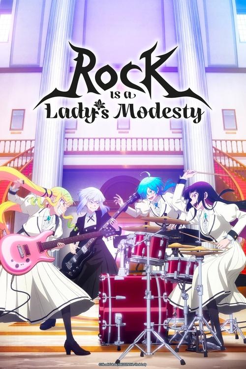 The poster features a vibrant scene with a band performing in front of a grand, illuminated stage. The characters are dressed in elegant white outfits, exuding confidence and grace. The warm, golden lighting enhances the theatrical atmosphere, while the bold, stylized title text adds a touch of d...