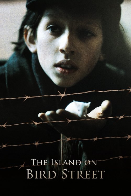 The poster features a young girl with a somber expression, her hand resting on barbed wire, evoking themes of isolation and danger. The muted, dark tones and shadowy figure create a tense, suspenseful mood.