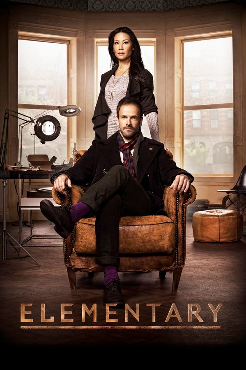 The poster features a man and woman in a cozy, vintage-styled room with warm lighting. The man sits comfortably in a leather armchair while the woman stands behind him, both exuding confidence and charm. The rich browns and warm tones create an inviting atmosphere, suggesting a blend of humor and...