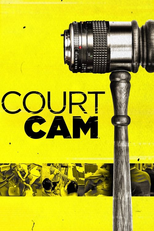 This TV show poster features a gavel against a vibrant yellow background, symbolizing justice and authority. The bold black text "COURT CAM" dominates the lower portion, suggesting a focus on courtroom drama or investigative storytelling. The muted, gritty texture beneath the gavel hints at under...