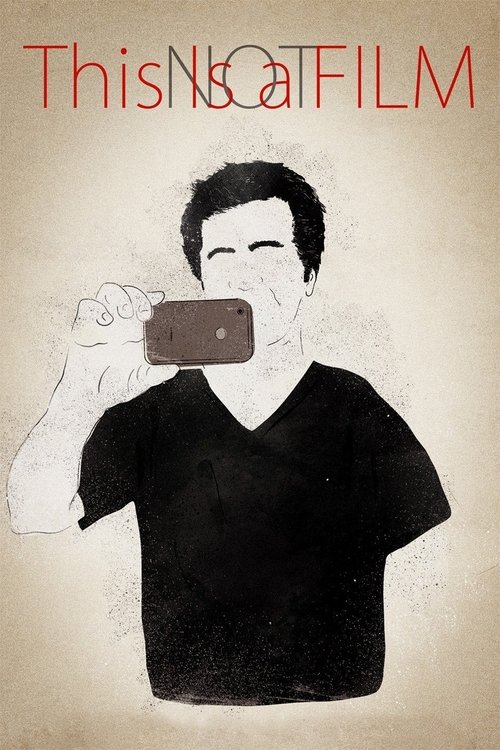 The poster features a minimalist black-and-white illustration of a man holding a smartphone, which he uses to take a selfie. The stark contrast between the dark figure and the light background creates a moody, introspective atmosphere. The title, "This Is Not a Film," is written in red, adding a ...
