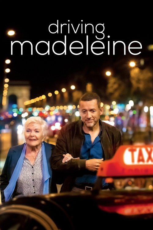 The poster features a warm, nostalgic scene at night with two people enjoying a ride through a cityscape. The warm tones of the city lights and the cozy atmosphere evoke a sense of comfort and connection, while the title "driving madeleine" hints at a heartwarming story about friendship and share...