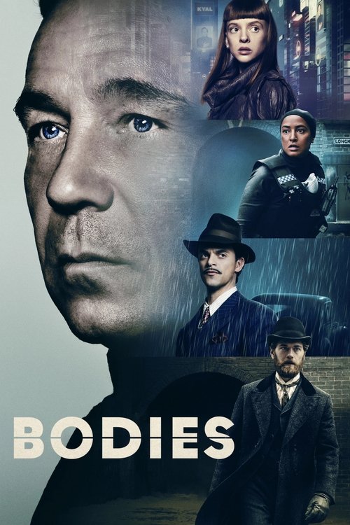 The poster features a somber, close-up portrait of a man against a muted, desaturated background. Smaller images of other characters hint at a dramatic, noir-style narrative. The color palette is dark and moody, with deep blues, blacks, and grays, evoking a sense of mystery and tension. The title...