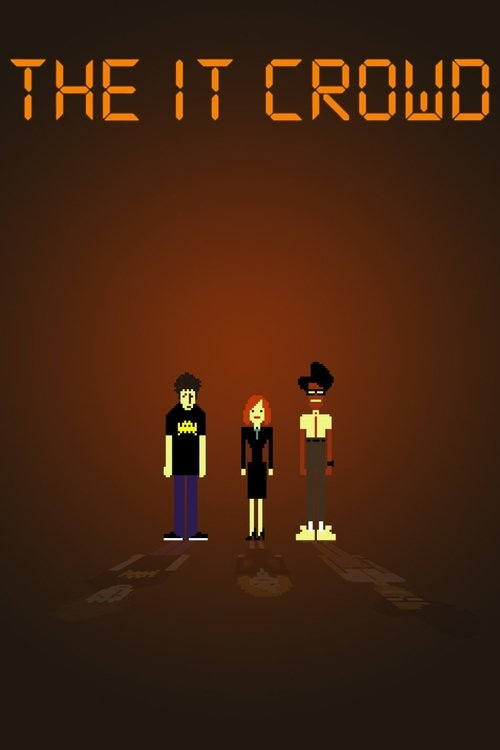 The poster features three pixelated characters against a warm, orange-toned background, evoking a nostalgic, retro-futuristic vibe. The characters stand in silhouette, suggesting mystery and intrigue, while the glowing text at the top hints at the show's sci-fi themes.