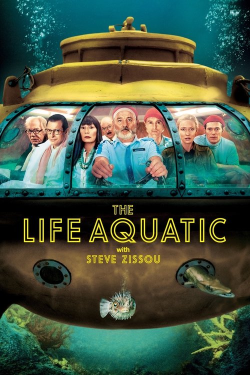 The poster features a group of six characters in blue swim suits standing on the deck of a submarine, with a large submarine hull in the background. The vibrant colors of the suits and submarine contrast with the deep blue ocean underwater. The mood is adventurous and fun, suggesting an exciting ...