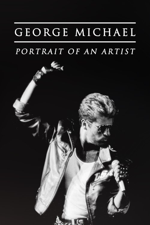 The poster features a striking black-and-white portrait of George Michael, captured mid-performance with his hand raised and microphone in hand. The monochrome palette emphasizes the raw energy and emotional intensity of the moment. The bold text at the top sets a dramatic tone, while the dark ba...