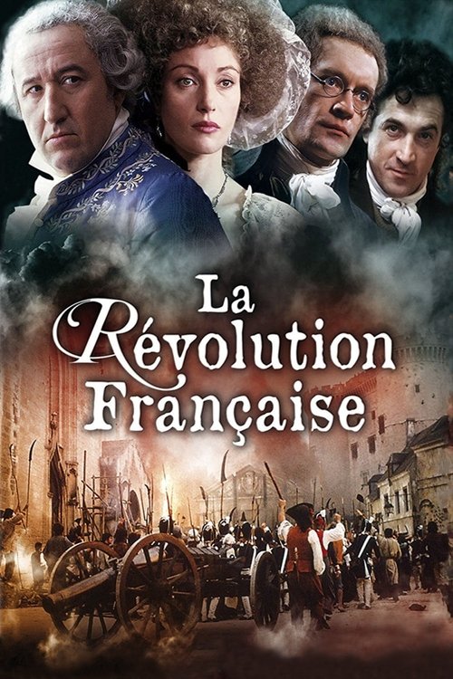 The poster features a dramatic scene of revolutionaries in 18th-century France, with a central figure in a blue dress and a woman with curly hair. The colors are rich and dark, evoking a sense of historical drama and tension.