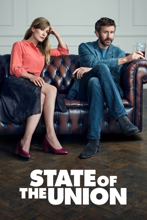 The poster features a man and woman sitting on a leather couch, exuding a relaxed yet serious mood. The woman wears a bright red top and dark skirt, while the man sports a blue shirt and jeans. The warm lighting and soft textures of the furniture create a cozy atmosphere, hinting at a drama about...