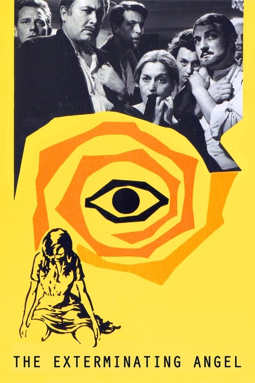 The poster features a group of people in a dimly lit scene, suggesting mystery and intrigue. Dominating the center is a striking yellow eye symbol against a vibrant orange background, evoking themes of vision and surveillance. The bottom section shows a lone figure in shadow, adding to the eerie ...