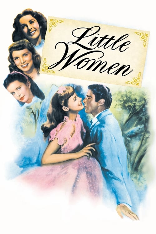 The poster features four women in period dresses, with a romantic and nostalgic mood. The warm colors of pink, blue, and gold evoke a timeless charm, while the soft, dreamy background suggests a story of love and friendship.