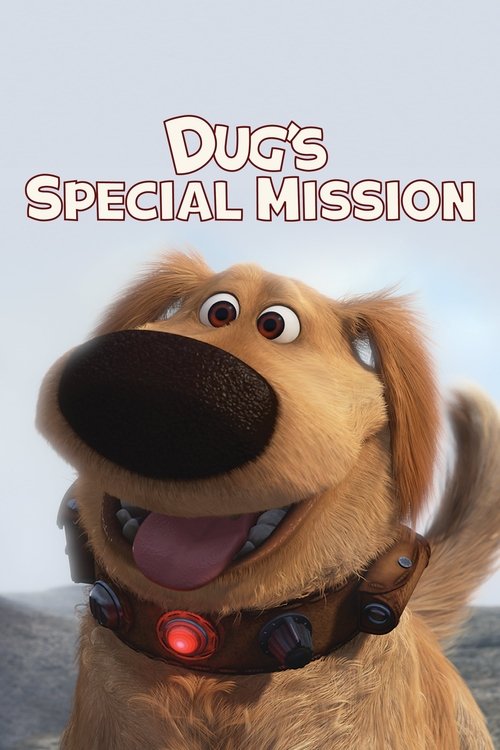 The poster features a cheerful, golden retriever dog with a bright smile and glowing red collar, set against a soft, dreamy sky. The warm tones and playful expression convey a sense of adventure and fun, perfectly capturing the movie's adventurous spirit.