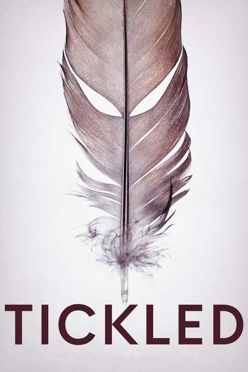 The poster features a detailed feather with intricate details and soft, muted tones against a stark white background. The bold, dark text "TICKLED" at the bottom suggests a suspenseful or mysterious theme. The overall composition evokes a sense of intrigue and suspense.