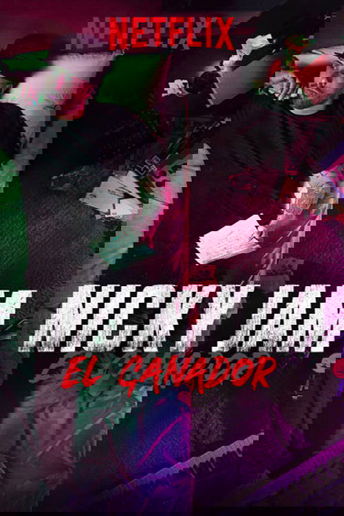 The poster features a gritty, urban scene with a man in a black hat and jacket holding a white paper against a dark, neon-lit background. The Netflix logo is prominently displayed at the top, and the title "NICKY JAM EL CANADOR" is boldly centered in white and red text. The overall mood is intens...