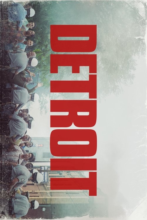 The poster features a gritty, gritty scene of people in a dimly lit, urban setting, evoking a sense of urban decay and struggle. The bold red "DETROIT" text dominates the center, symbolizing the city's identity and the film's themes of urban life.