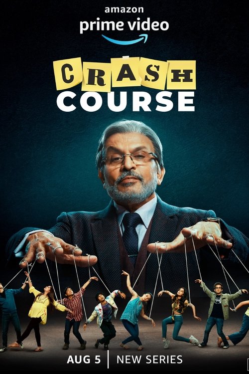 The poster features a man with glasses and a suit, his hands puppeted by tiny figures of children. The background is dark blue, with the show's title in bold yellow letters. The overall mood is playful yet serious, suggesting a mix of humor and drama.