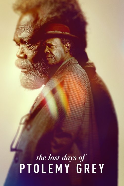 This poster features a contemplative African American man with a thoughtful expression, wearing a textured jacket and a headband. The warm, golden lighting enhances the mood of introspection and historical significance. The title "The Last Days of Ptolemy Grey" is elegantly placed at the bottom, ...