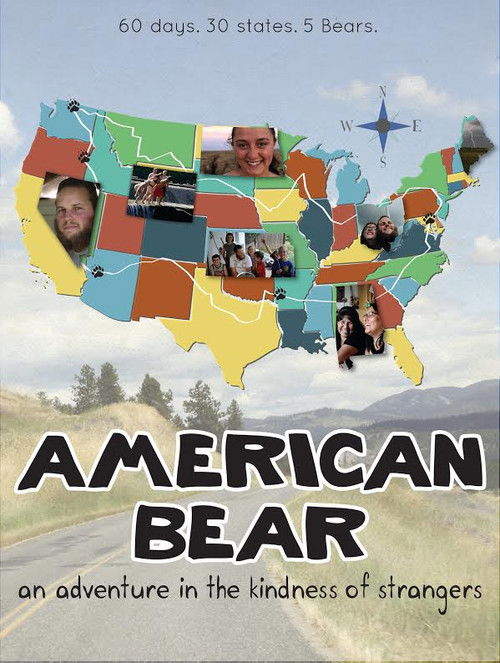 The poster features a colorful map of the United States with various people's faces embedded in each state, evoking a sense of adventure and connection. The vibrant colors and playful design suggest a lighthearted and engaging narrative, while the serene landscape in the background hints at a jou...