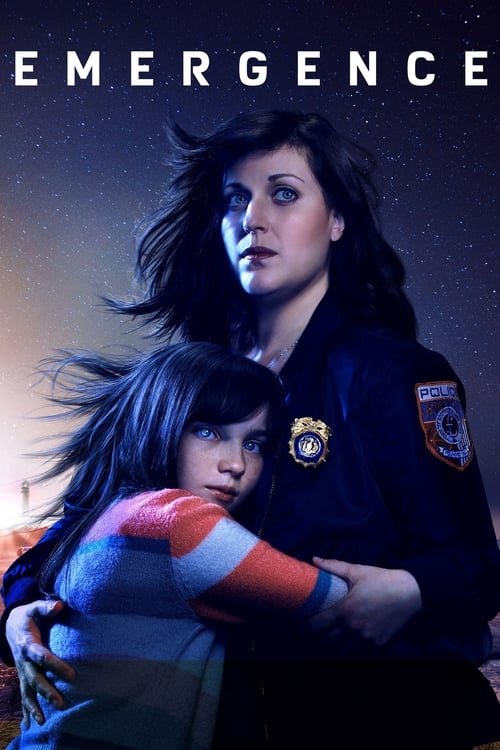 The poster features a woman in a police uniform holding a child, set against a starry backdrop. The dark blue and black tones create a mysterious and serious mood, emphasizing the gravity of the situation.